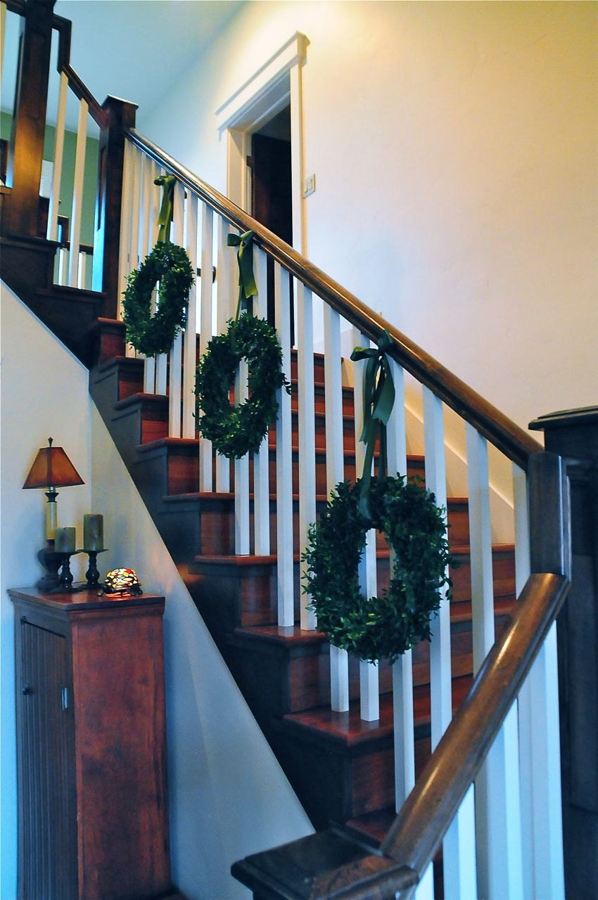 Three 18" Boxwood Wreaths with Ribbon  Wedding Decor  Home Decor