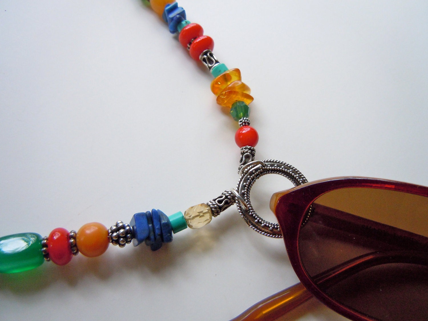 Colorful Eyeglass Holder, Multicolored Gemstone Necklace, Gemstone Eyeglass Holder, Lariat