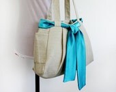 SALE 10% off Organic Hemp/Cotton Tote with Satin Sash / Shoulder Bag / Diaper bag / Women Everyday bag 2 Side Pockets
