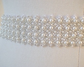 Elegant beaded pearl bridal wedding sash/belt.  LUMINIOUS PEARL