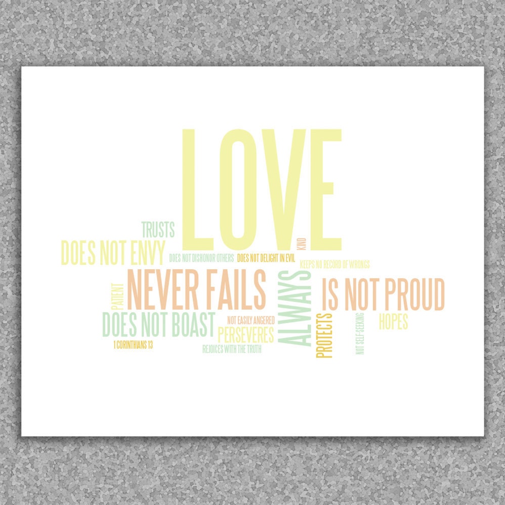 Wall art print - Love is patient, love is kind: 1 Corinthians 13 giclee art print 8x10 poster - RedLetterPaperCo