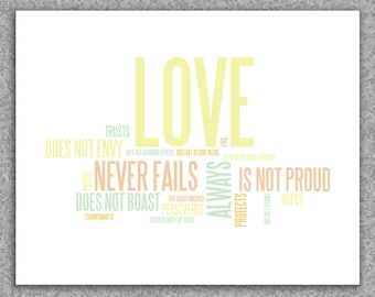 Wall art print - Love is patient, love is kind: 1 Corinthians 13 giclee art print 8x10 poster