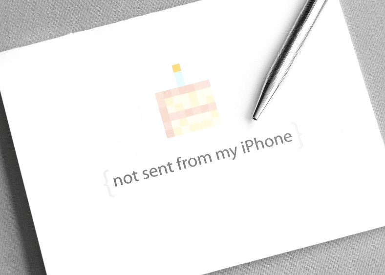 Funny birthday card - Not sent from my iPhone pixelated birthday cake card
