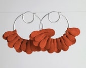 Burnt Orange Flutter Hoop Earrings in Sterling Silver & Fabric