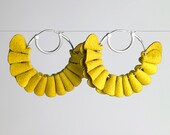 Chartreuse Ruffle Hoop Earrings in Sterling Silver & Fabric