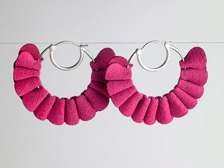 Fuchsia Ruffle Hoop Earrings in Sterling Silver