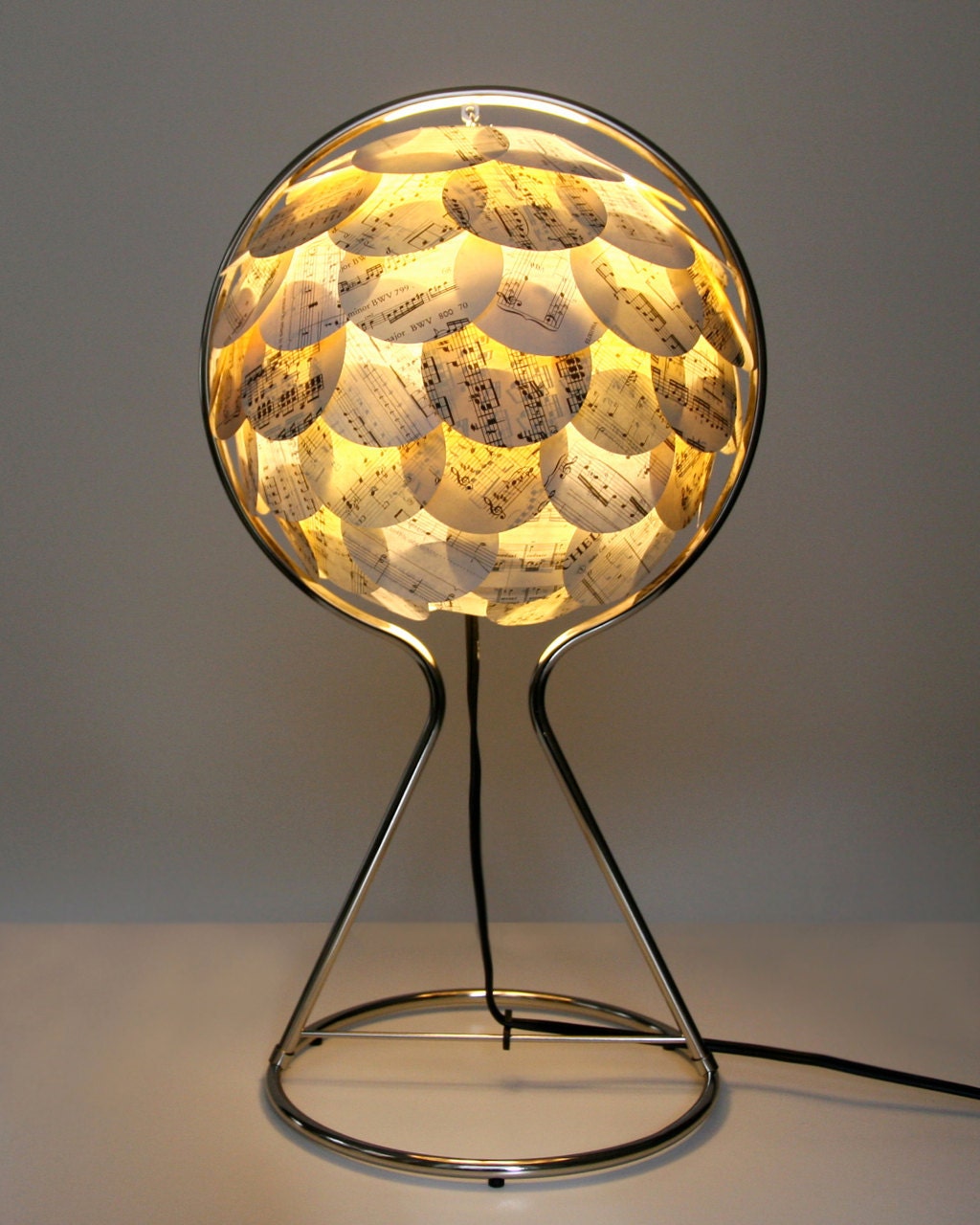 Sheet Music Table Light with Metal Stand - Paper Shingles Covered Artichoke Lantern Light
