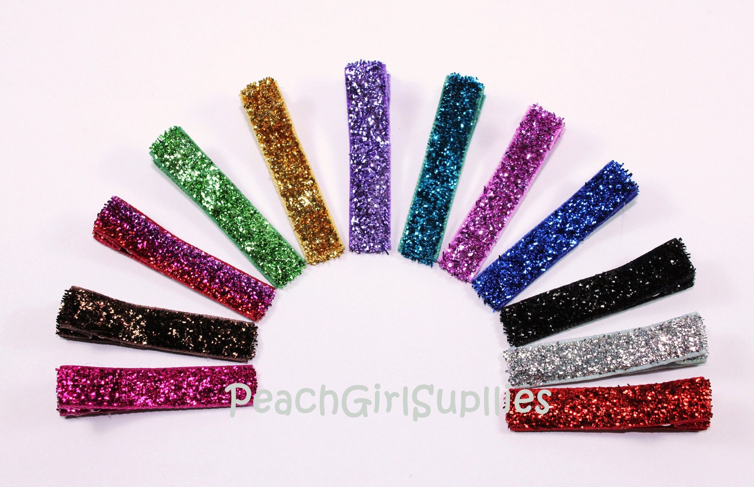 25-GLITTER RIBBON-Partially Lined Single Prong Alligator Clips U Pick Color