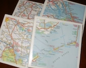 NC Outer Banks Map Coasters...Set of 4...Full Cork Bottoms NOT Felt