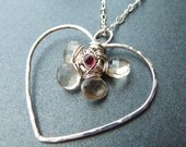 OOAK Citrine Pink Tourmaline Gemstone Flower Heart Wire Wrapped Necklace Sterling Silver Twist Chain Hook Clasp Girly Pretty One Of a Kind