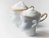 Porcelain coffee mug,  ceramic mug, white and gold, cups set, tea mug, china cup, set of two