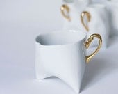 Coffee cup - unique coffee mug or tea cup white with gold, contemporary ceramic cup handmade by Endesign