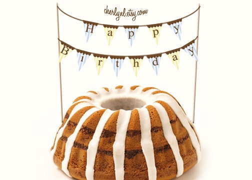 Personalized Mini Cake Bunting Topper - Happy - Birthday Weddings - Custom Design - DIY Printable PDF or Printed