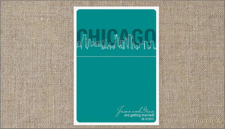 50 Chicago Save the Date Cards - Customizable - Wedding Save the Dates