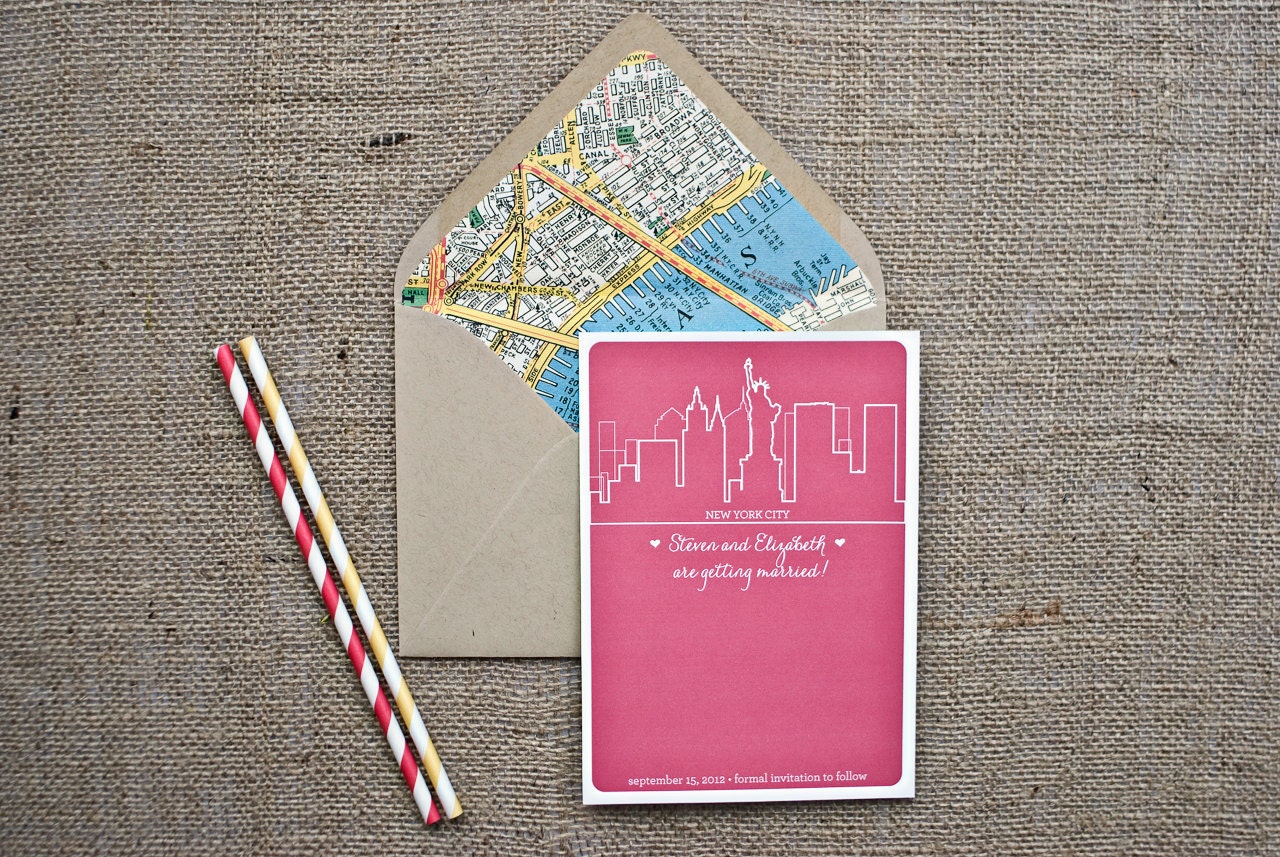 100 New York City Save the Date Cards - Customizable - Wedding Save the Dates
