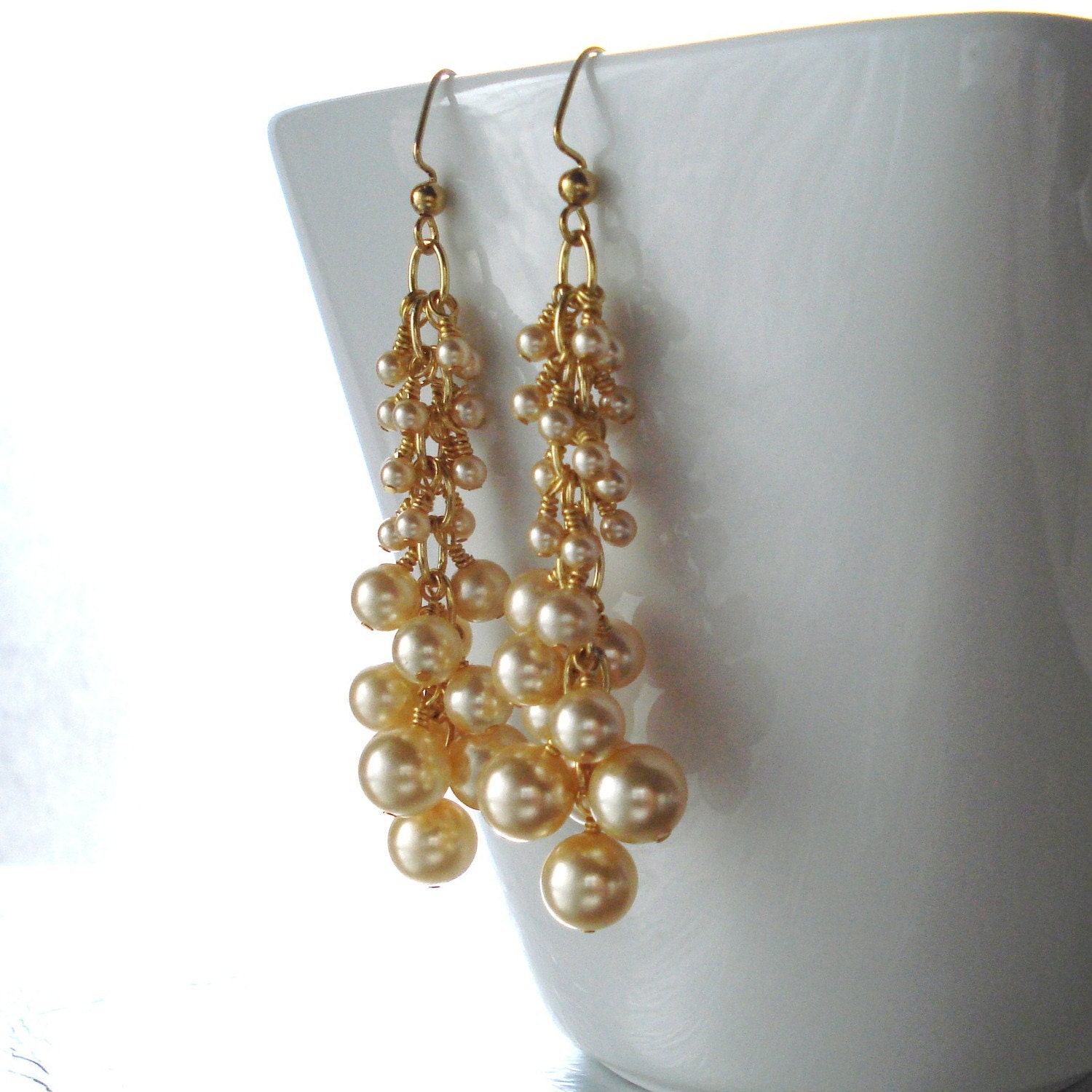 Long Dramatic Champagne Pearls - Earrings