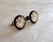 Turquoise Flowers Post Earrings 10mm Antique Brass Bezel