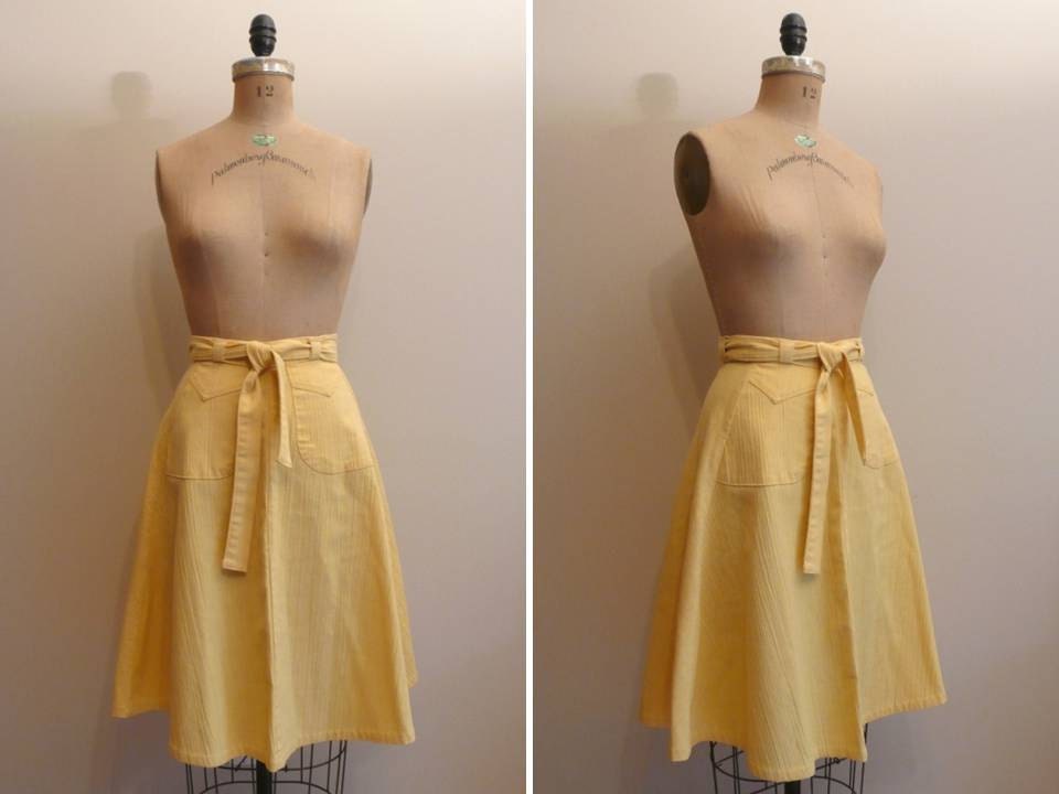 Vintage 1970s Buttery Yellow Wrap Skirt