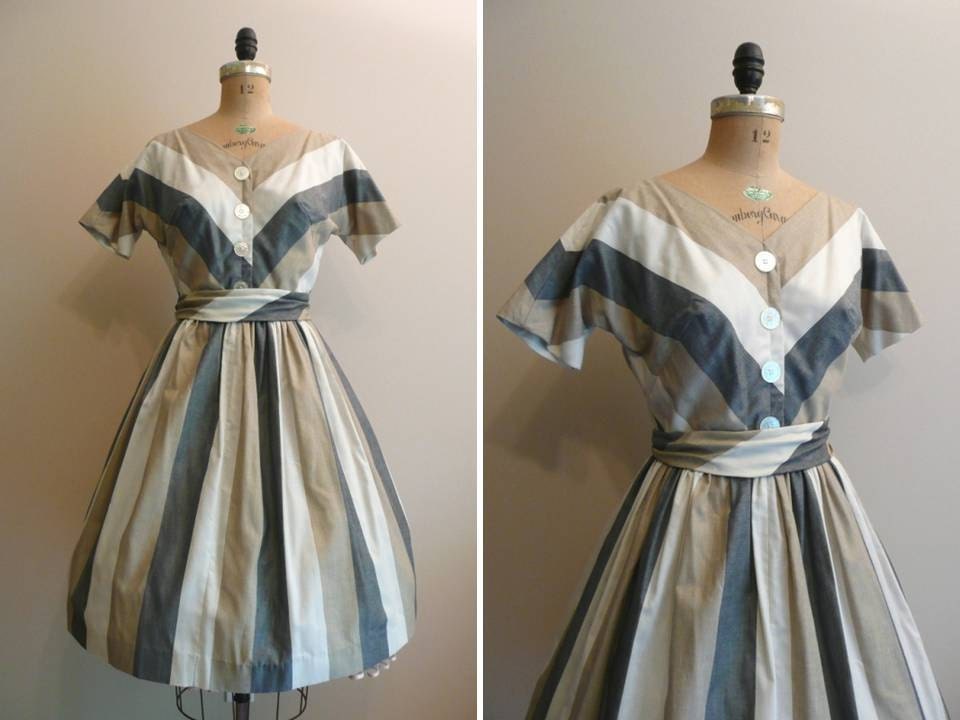Vintage 1950s Dress Parade Stripe Cotton