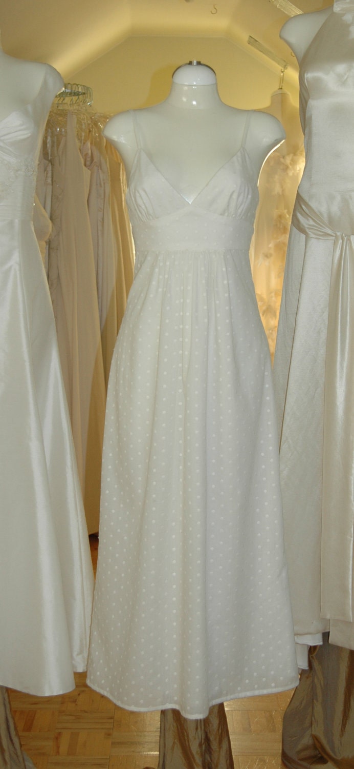 Cotton Polka Dot Wedding Dress Tea Length