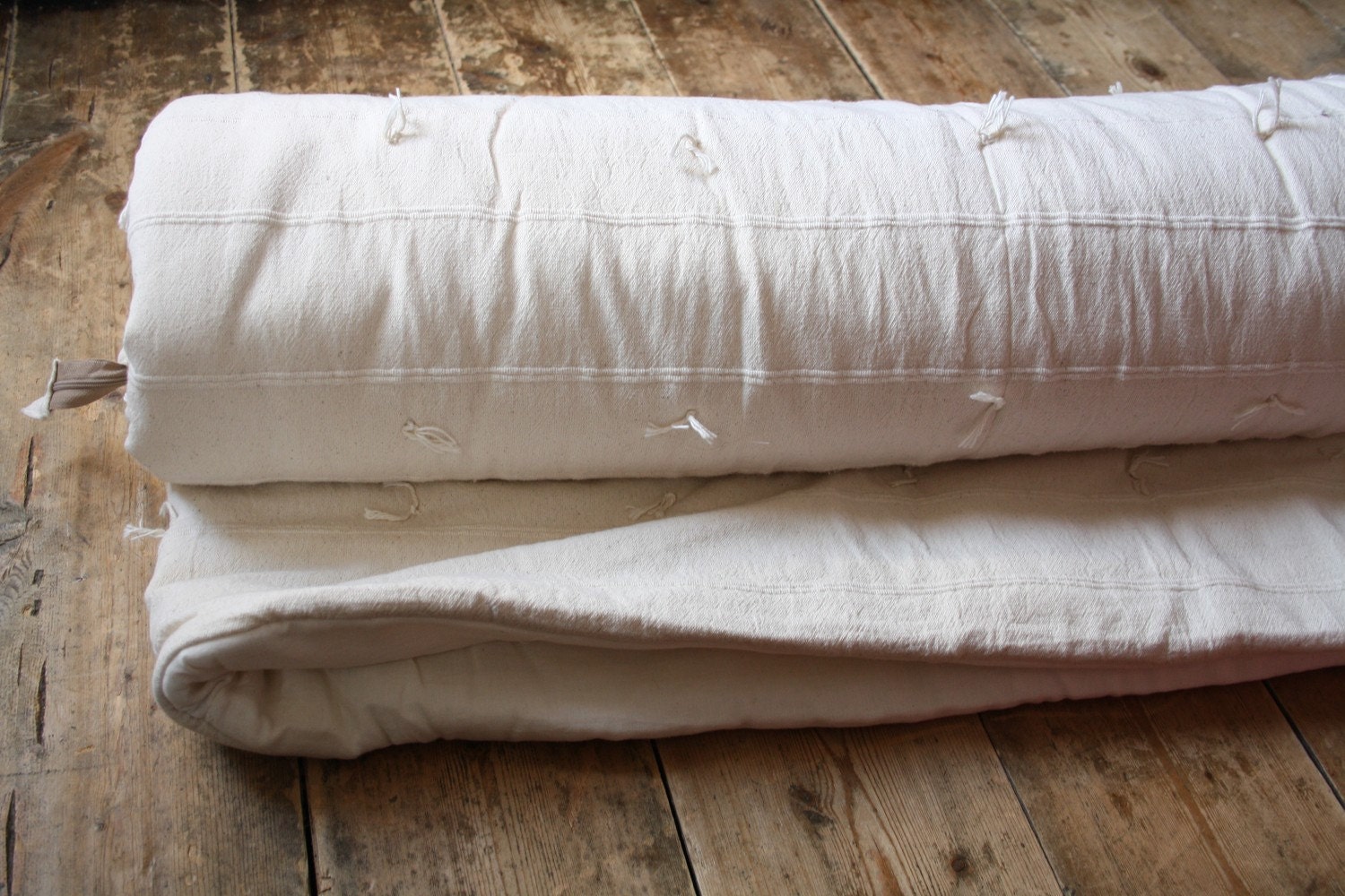 Cotton sleeping bag natural unbleached, tie quilted - adult