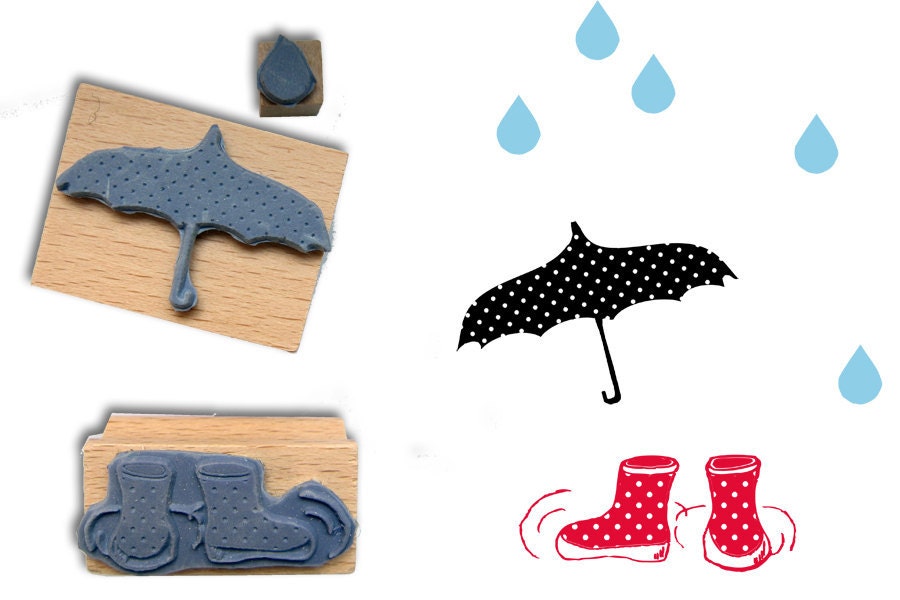 3 rubber stamps - RAINY DAY