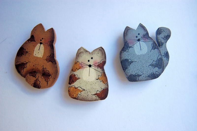 Cat Magnets Handpainted Set of 3