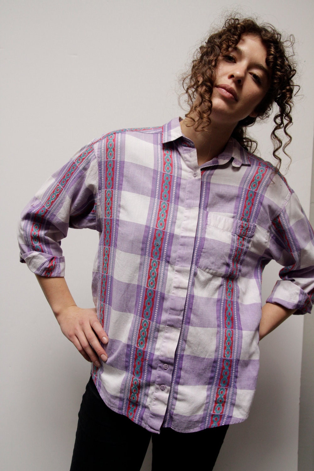 IKAT style SOUTHWEST vintage 80s 90s DESERT bright summer fall button up