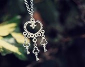 For thee I'll lock up all the gates of love - Silver plated heart & key necklace by benitablue
