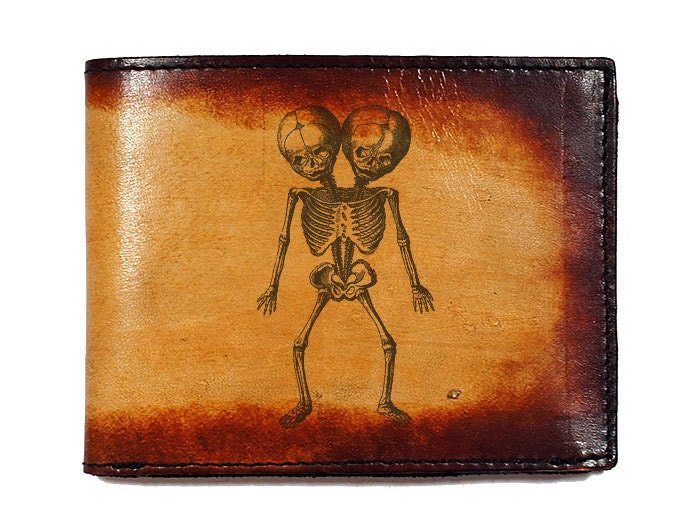 Slim Bi-Fold Leather Wallet - Two Headed Skull