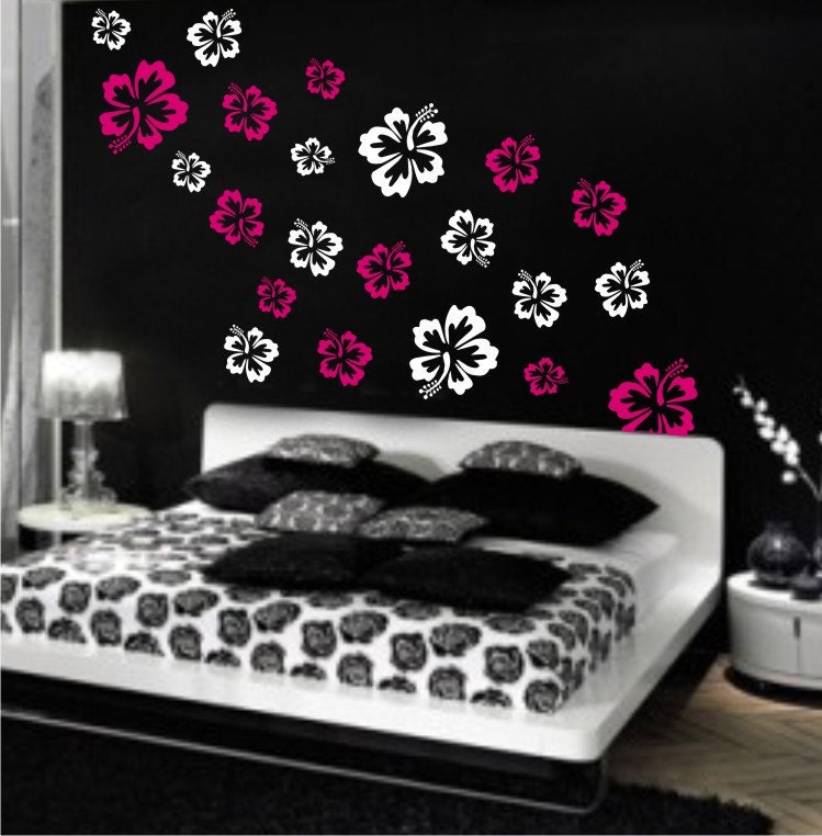 Hibiscus Flowers - 2 COLORS - vinyl wall decals kids room nursery stickers flowers