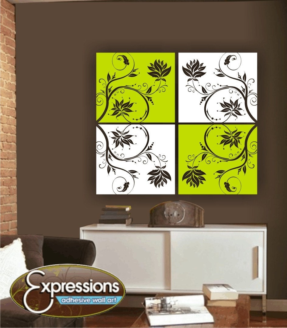 FLORAL SQUARES decorative wall graphics matte finish removable stickers decals art