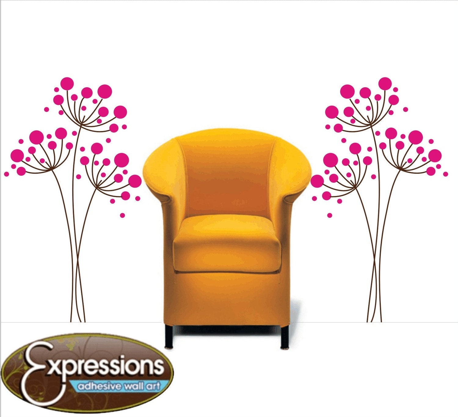 TALL CIRCLE FLOWERS , vinyl wall decals floral interior design idea stickers