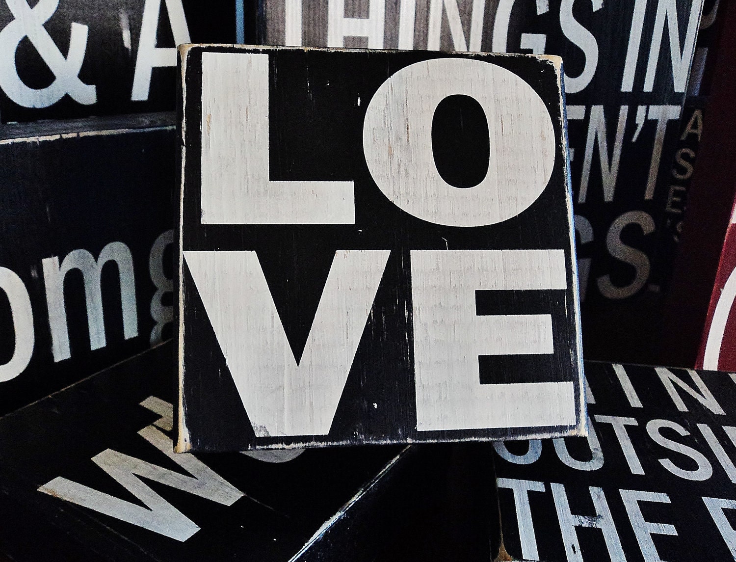 LOVE --IN STOCK -- Little Block Sign - Hand Painted and Distressed