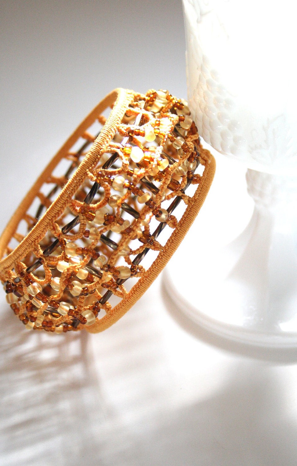 Gold Tatting Beaded Bangle Cuff