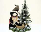 Christmas  Floral Arrangement Black Bear "Gone Fishing" and Pine Tree Centerpiece (17"h X 13"w X 8'd)