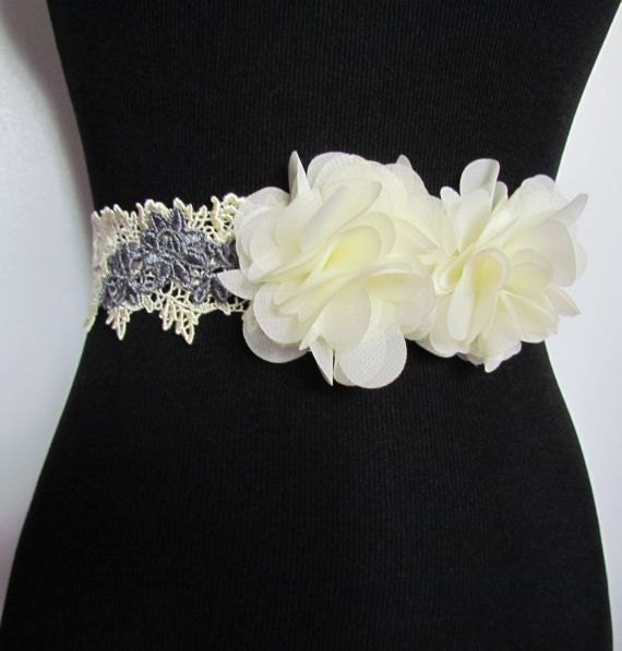 Garden Party Sash - Chiffon Flower Lace Sash with Satin Ribbon