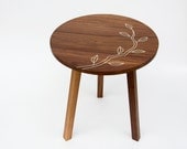 Modern Handmade Walnut Side Table with Inlaid Branch detail by Patrick Lajoie