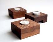 Modern Walnut Tealight Holders with Inlay details - Set of 3