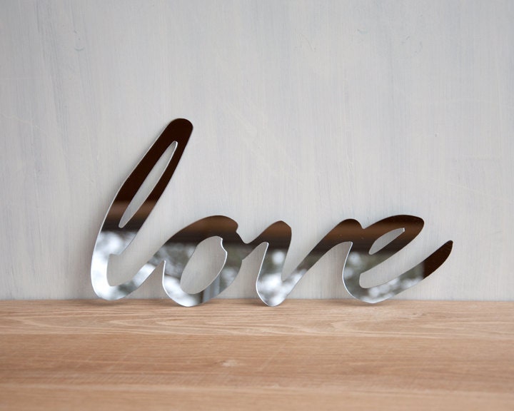 Mirror Love Word Sign, Wall Decor, typography, handwriting, signage