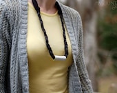 Pearl & Jersey Necklace - White Ceramic Slide Bead on Jersey Knit Braided Necklace