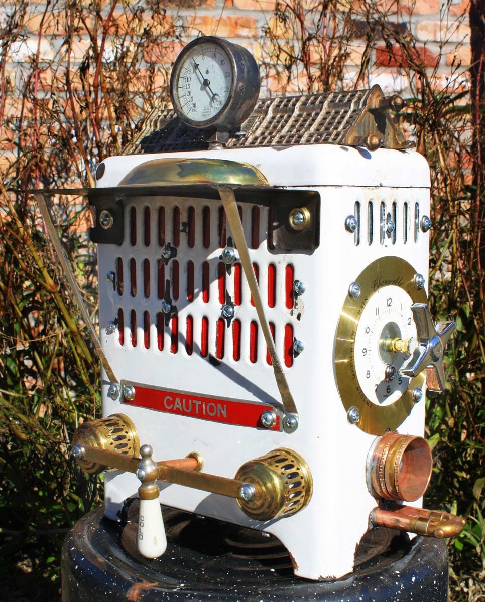 Birdhouse Bird house Repurposed Upcycled Recycled White Porcelain Enamel Space Heater Industrial Found Objects Metal Recycled Objects OOAK