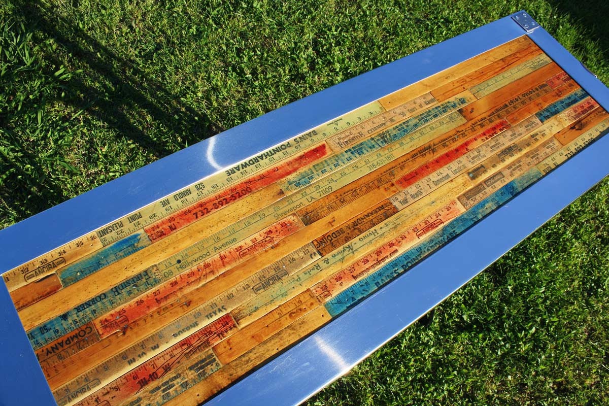 Yardstick Yard stick Upcycled Singer Sewing Machine Iron Base Console Hall Table of Recycled Found Objects