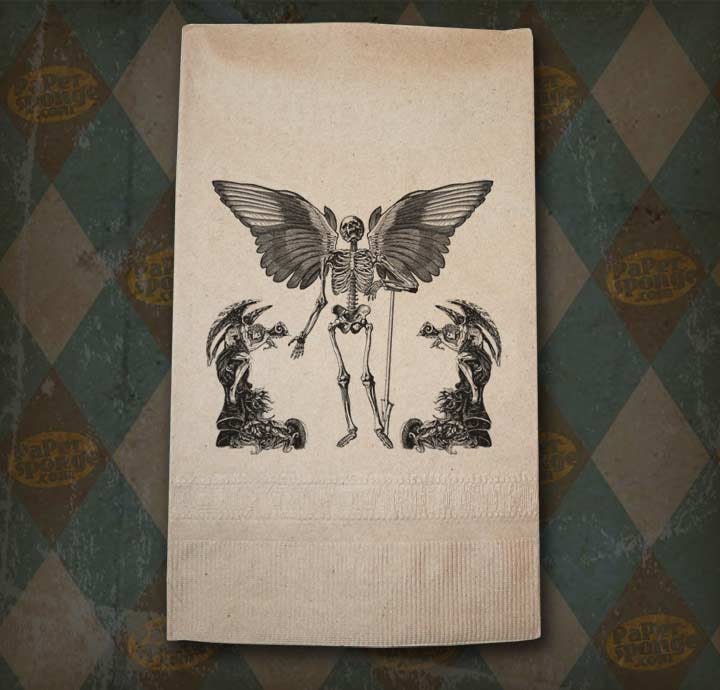 Halloween Winged Skeleton With Demon Angels Vintage Digital Collage Image Transfer Download jpeg or png 300 dpi for Pillows Bags Napkins
