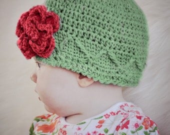 Pop-Out V-Stitch Beanie Crochet Pattern with Flower (423)
