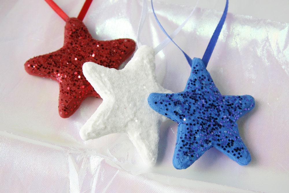 Star Ornaments Set of 3 Handmade Patriotic UNIQUE Sugar Hand Piped Hope Unity July 4 Favors USA