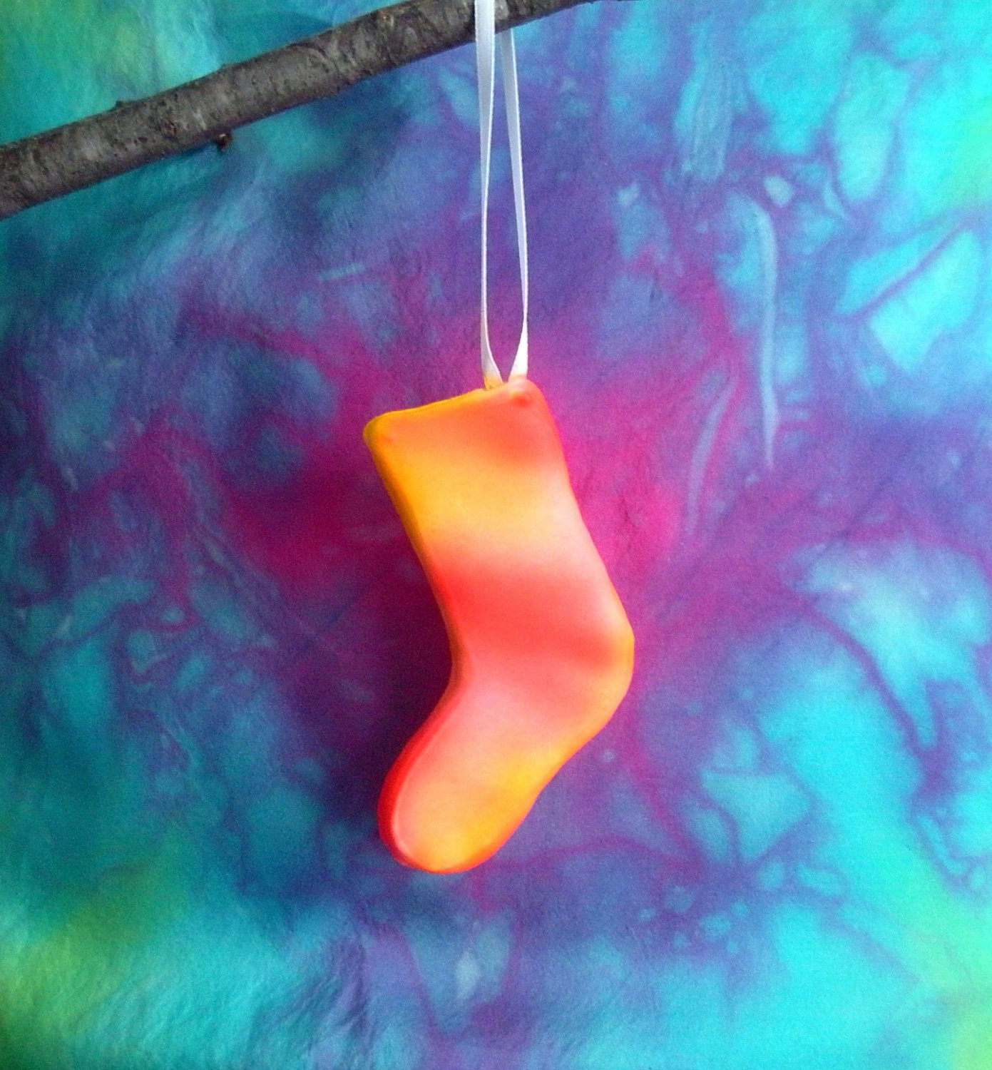 Ornament Stocking Colorful Yellow Red Orange Hand Piped Unique Sugar Craft AIR BRUSH PAINTED Christmas Gifts Holiday Decor Secret Santa