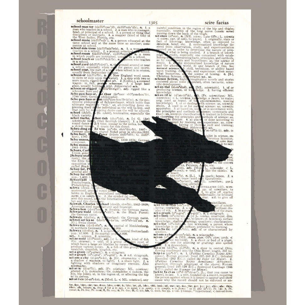 Jumping Dog1 - ORIGINAL ARTWORK printed on Repurposed Vintage Dictionary page -Upcycled Book Print