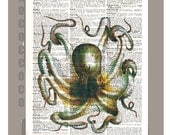Fabulous OCTOPUS - ARTWORK printed on Repurposed Vintage Dictionary page8 x11 -Upcycled Book Print