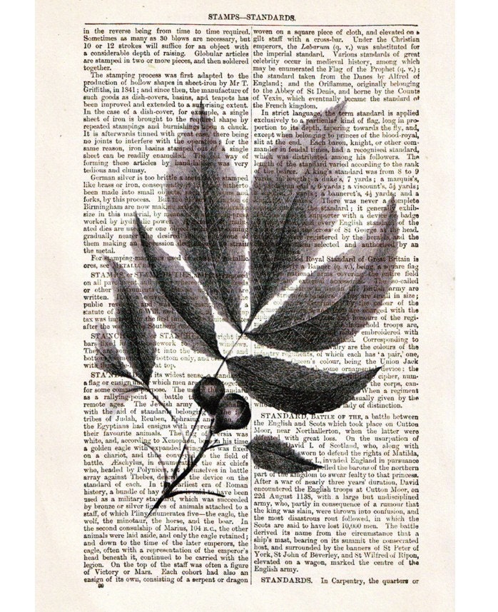 Botanical LEAVES1Artwork on a page from vintage Dictionary -Upcycled Book Print